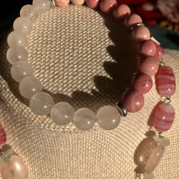 Pink Rose Quartz Pendant Necklace and Bracelet Set - Picture 9 of 16